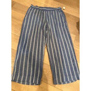 Old Navy Blue & White Striped Wide-Leg Linen Pants Pull On XL NEW